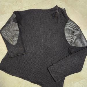 Voyage Passion Mens L Large Black 100% Wool Patches Knit Jumper Sweater Italy